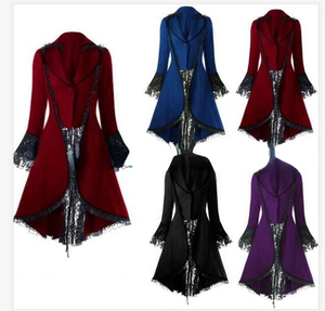 Nueva chaqueta <span class=keywords><strong>de</strong></span> esmoquin <span class=keywords><strong>de</strong></span> terciopelo con costura <span class=keywords><strong>de</strong></span> encaje <span class=keywords><strong>de</strong></span> manga larga gótica para mujer, vestido <span class=keywords><strong>de</strong></span> vampiro aristocrático Medieval para mujer, Cosplay <span class=keywords><strong>de</strong></span> Lolita - Product Image 2