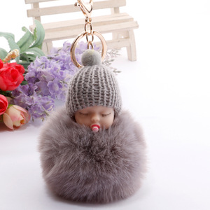 Baby Doll Toy Dropship Cute Sleeping Baby Doll Key Chains for Women Bag Toy Key Ring Fluffy <b>Pom</b> <b>Pom</b> Faux Fur Plush <b>Keychains</b> - Product Image 6