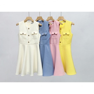 Custom OEM/ODM French Temperament High Feeling Sleeveless Vest Natural Waist Knitted Bodycon Polyester Midi <b>Dresses</b> - Product Image 1