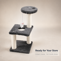 Tour à chat à deux niveaux avec poteaux à gratter en corde de sisal et plateforme en peluche, jouet souris suspendu pour chats d'intérieur - Emballage carton OEM/ODM