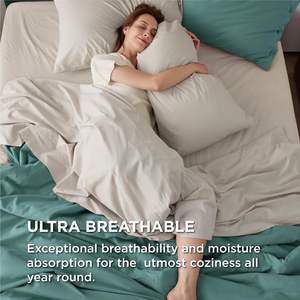 Parure de draps de qualité hôtelière 4 pièces 100% coton respirant couleur unie - Product Image 5