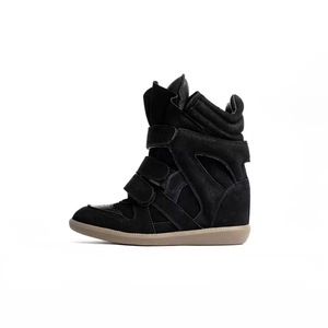 Chaussures décontractées pour femmes à talon <span class=keywords><strong>compensé</strong></span> invisible, rehaussantes, en cuir véritable, à blocs de couleur, avec fermeture Velcro - Product Image 2