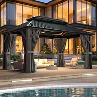 Gazebo en aluminium gris 10'x14' |   Pergola extérieure avec toit double en acier galvanisé pour jardin, patio, pelouse