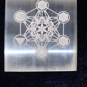 Polished Selenite Sacred Geometry Metatron Star Engraved Square Coaster Healing Crystal <b>Charger</b> <b>for</b> Love Vibration Decor - Product Image 2