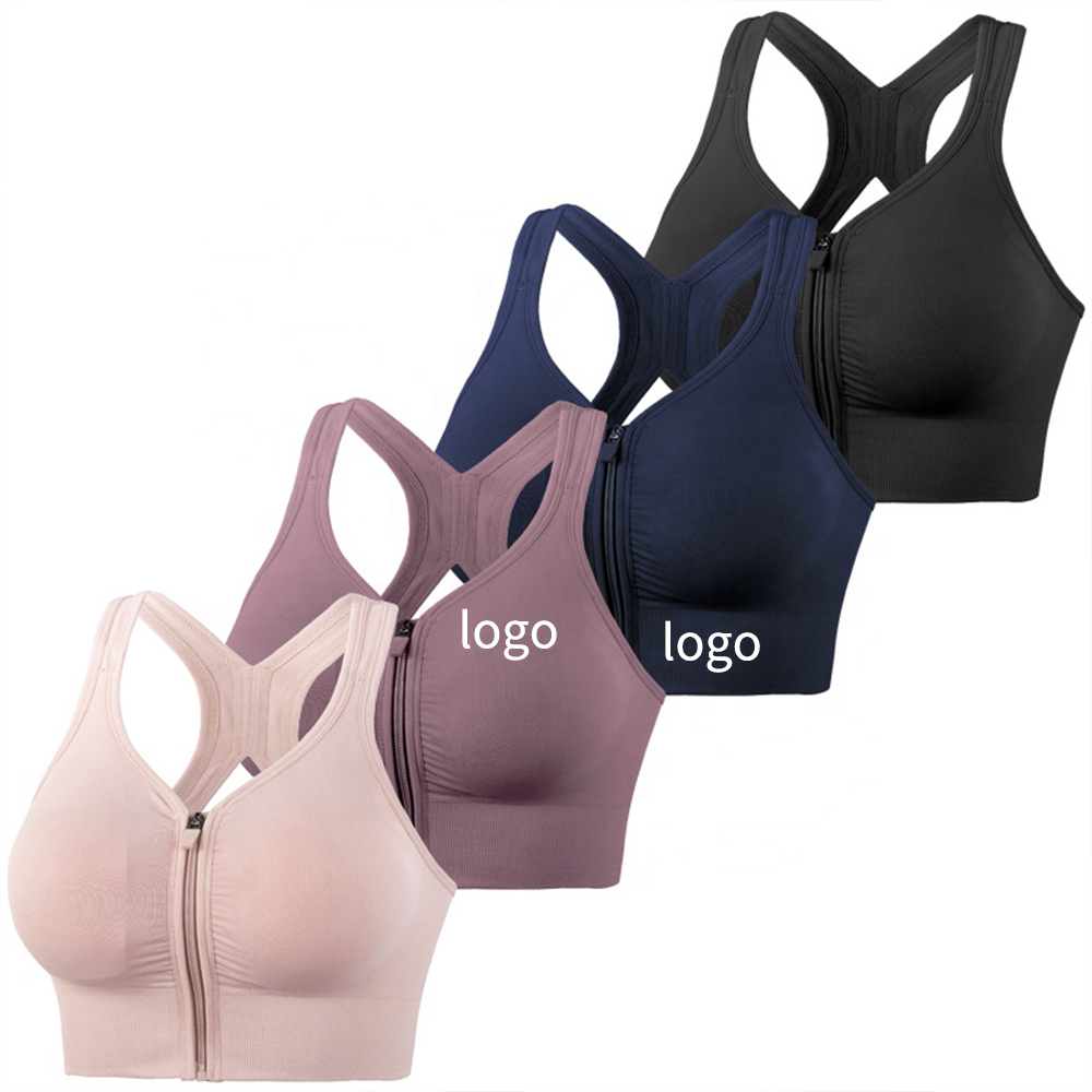 Fit Seamless Wirefree Cross Front Zipper Sujetador Deportivo Plus Size Sport Bra Running Workout Fitness Gym Yoga Bra for Womens