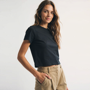 T-shirt à manches courtes en coton lourd noir personnalisé Leduo pour femmes, col rond, coupe classique, tee-shirt décontracté - Product Image 3