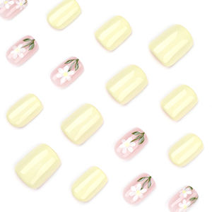 Venta al por mayor 3921 Pastel amarillo y Rosa Margarita flor diseño cuadrado corto <span class=keywords><strong>uñas</strong></span> postizas Prensa en <span class=keywords><strong>uñas</strong></span> artificiales personalizar - Product Image 4
