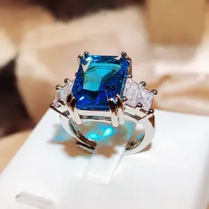 Luxury Big Gemstone Pink Diamond Rings Wedding Engagement Jewelry High End Micro Pave Cubic Zircon Shiny Sapphire Crystal Ring