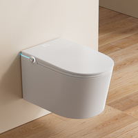 WC intelligent mural en céramique avec siège chauffant, design monobloc, évacuation en P-trap, cuvette allongée, style moderne pour la maison
