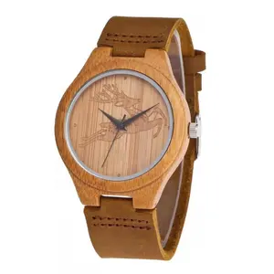 批发彩色棕色石英表日本机芯木制手腕竹制男女手表