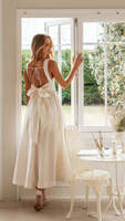 Nouvelle robe longue élégante française pour femmes, blanche, à bretelles, dos nu, ourlet large, sans manches, robe longue à bretelles pour femmes