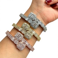 Nouveau Bracelet Hip Hop Carré Ouvert Incrusté de Zircon Cuivre Unisexe Style Punk Chaîne Électronique Or Argent Guangzhou B362