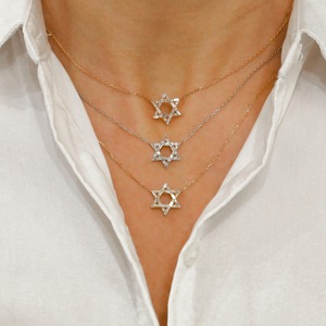 Solid Gold Diamond Star of David Necklace: Baguette & Round, Adjustable Chain - Product Image 5