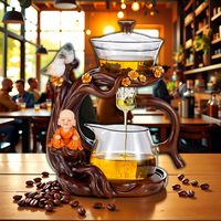 Théière en verre borosilicate résistant à la chaleur CHAPLIN avec poignée, infuseur à thé automatique Bouddha pour la maison, 350 ml, couvercle magnétique écologique