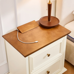 Mid Century Modern Nightstand 22.9 In 2 <b>Drawers</b> Wood <b>Storage</b> Side Cabinet With Charging Station Outlet Hole - Product Image 4