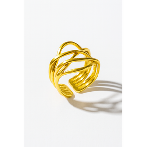 Trendy Handmade Gold Plated Brass Adjustable Statement <b>Ring</b> for <b>Women</b>, Minimalist Multi Layer Open <b>Ring</b> Design - Product Image 1