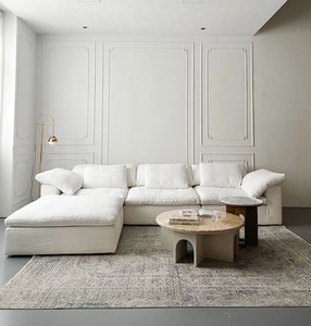 Cloud Style-Extendable Modular Sectional Square Apartment Living Room Set with Filling Linen <b>Cover</b> for School - Product Image 1