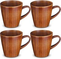 Ensemble de 4 tasses à café en bois, faites à la main, en bois massif naturel, avec poignée, écologiques, tasses isothermes pour le thé et le lait