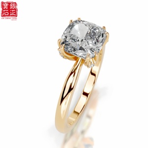 Anello da Donna in Argento Sterling <span class=keywords><strong>925</strong></span> Placcato <span class=keywords><strong>Oro</strong></span> con Moissanite Taglio Cuscino da 3,5 <span class=keywords><strong>Carati</strong></span>, Montatura a Doppio Grappolo, Gioielleria Fine per Matrimonio REACH - Product Image 4