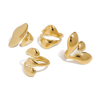 Bague Yazi Chic Romantique à Double Couche en Acier Inoxydable Plaqué Or Réglable Étanche Empilable pour Femme