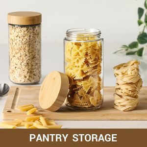 Pot en verre vide de 8oz, 10oz, 16oz, 24oz avec couvercle à vis en bambou, 16oz pour le stockage de salades, yaourts, collations, épices, fruits secs - Product Image 5