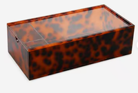 Kotak Penyimpanan Mahjong Akrilik Motif Tortoise Marbled dengan Tutup Lipat, Organizer Ubin Resin, Hadiah Permainan Mahjong Elegan untuk Pecinta Mahjong
