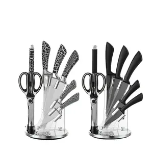 定制现代型号黑色氧化菜刀8件套，带剪刀和储物架