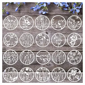 Pochoirs ronds à fleurs sauvages pour la <span class=keywords><strong>peinture</strong></span>, modèle de <span class=keywords><strong>pochoir</strong></span> pour la création de journaux et de carnets, pochoirs de dessin de fleurs - Product Image 1