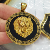 Collier Tête de Lion pour Homme en Acier Inoxydable Plaqué Or 18 carats, avec Diamants Noirs et Zircons Cubiques (CZ) Ronds, Inoxydable