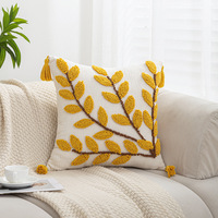 Plante feuille poinçon aiguille personnalisé housse de coussin salon Chenille décoration taie d'oreiller avec glands