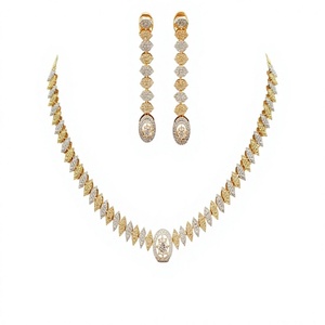 Parure Classique Plaqué Or 18K avec Strass en Cristal pour Femme, Collier et Boucles d'Oreilles Géométriques en Alliage Coupe Marquise pour Mariage - Product Image 2
