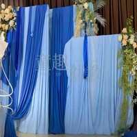 Tirai Latar Belakang Pernikahan Mewah Dua Warna Biru Kuning, Tirai Sutra Susu Buatan Tangan, Dekorasi Dinding Luar Ruangan Rustic dengan Nama Kustom