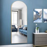 Miroir mural ou sur pied moderne grand format avec cadre en arche, doré/noir, en verre cosmétique argenté de 4 mm, 2025