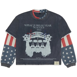 Camisetas Oversize Vintage de Manga Larga para Hombre con Estampado Gráfico DTG Personalizado, Efecto Desgastado por el Sol y Teñido Ácido, Estilo Streetwear - Product Image 4