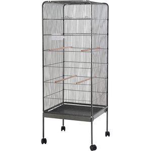Jaula de pájaro grande de alambre de <span class=keywords><strong>metal</strong></span> negro de 4 ruedas, jaula de descanso de loro de conejo de pájaro móvil de alambre de acero sin techo - Product Image 3