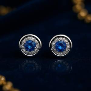 Orecchini in Oro Bianco con Diamanti Blu Taglio Brillante Rotondo Colore G Diamanti Naturali Stile Classico per Uso Quotidiano Femminile - Product Image 2