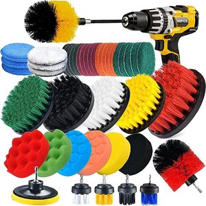 45Pcs Household Cleaning <b>Brush</b> Attachments Set with <b>Scrub</b> Pads Sponge & Long Extension Rod for Home Use - Product Image 1