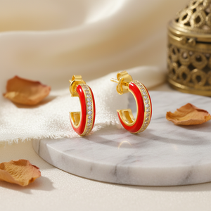 Pendientes de aro de esmalte rojo mínimo de 14 mm para mujer hechos a mano al por mayor joyería turca de Plata de Ley 925 - Product Image 3
