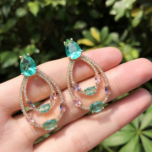 Exquisite Jewelry Eco-friendly Copper <b>Black</b> Gold Plated Color Zircon Water Drop Shape <b>Dangle</b> <b>Earrings</b> Big Fashion Women Elegant - Product Image 4