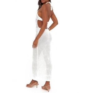 Vestido Maxi de Ganchillo con Cuello Halter de Alta Calidad en Oferta, Vestido de Playa con Lazos en la Espalda para Mujer, Verano, Vacaciones - Product Image 2