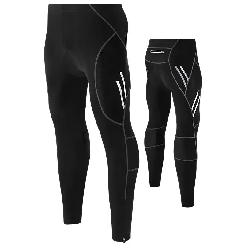 Cycling bib Sports Men's Bicycle Pants 4D Padded Road Bike Reflective Tights Breathable Long Leggings with Zipper Pocket