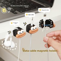 Organisateur de câbles magnétique en plastique avec motif visage de dessin animé, clips de gestion de câbles de téléphone portable sans perçage, enrouleur de fils fixe