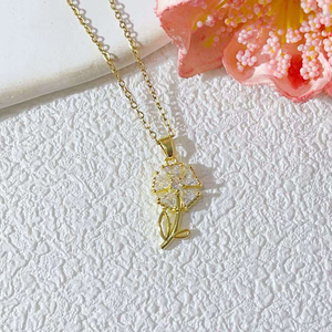 Diseño de joyería de moda Mujeres 18K chapado en oro corazón hoja circón colgante collar textura flor colgante collar - Product Image 3