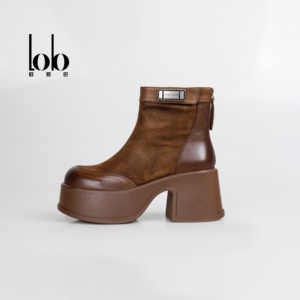 Winter 2025 <strong>Women's</strong> High Top <strong>Boots</strong> Genuine Leather Chunky Heel Back Zipper Closure Elastic Slimming Fashion Height Increasing - Product Image 2