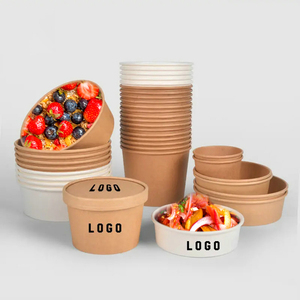 Biodegradable Food Grade Disposable Large Paper Food <b>Containers</b> Lids Round Bowl Paper For Cake Hamburger Salad Snack Storage - Product Image 6