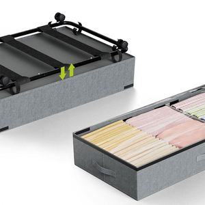 Boîtes de rangement sous le lit avec roulettes, profil bas de 4,5 pouces, parois latérales robustes, fond pour vêtements et couvertures - Product Image 3