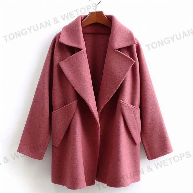 Lapel Cardigan Solid Color Long-sleeve Woolen Coats 2023 Winter Jacket Woman