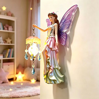 Lampe murale 3D en résine, veilleuse, statue d'elfe à ailes de papillon, applique murale, pendentif en cristal, décoration artistique artisanale pour chambre d'enfant et maison