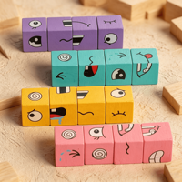 Bloques de Construcción de Cubos que Cambian de Expresión Facial para Niños, Juguete de Madera para Combinar Emociones y Jugar a la Batalla