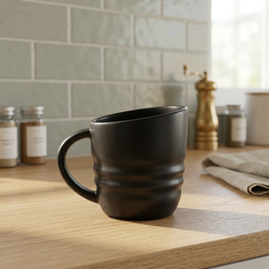 Tasses et mugs en grès noir, mug en céramique côtelé avec anse pour le bureau, la maison, le thé et le café - Product Image 4
